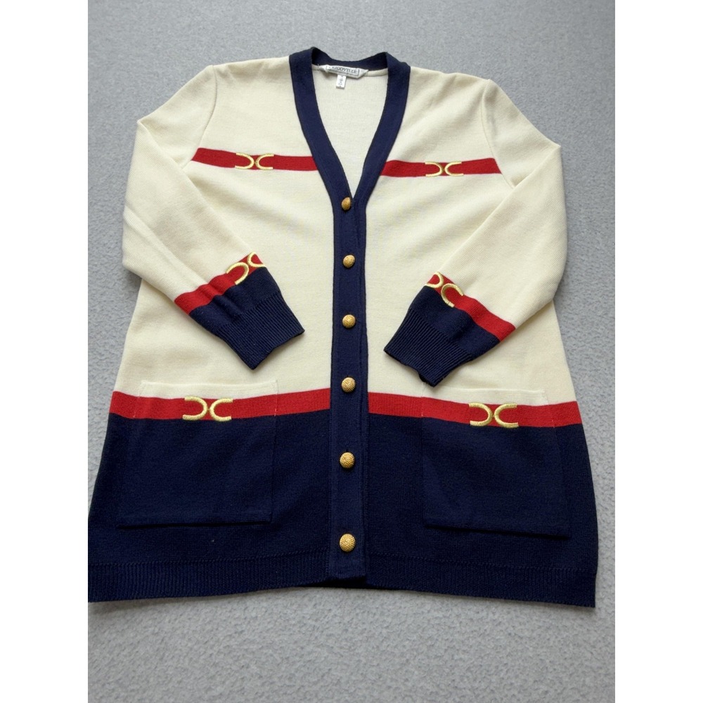 Tricoville Cardigan Sweater Womens 10 Multicolor Stripe Gold Buttons Pockets - Picture 5 of 14